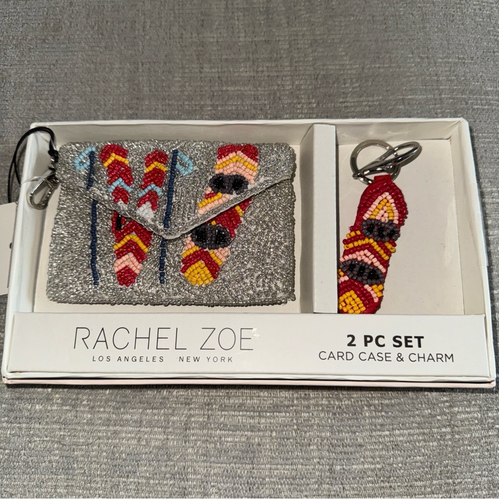 Rachel Zoe Silver Beaded Ski Card Case and Charm Set ⛷️